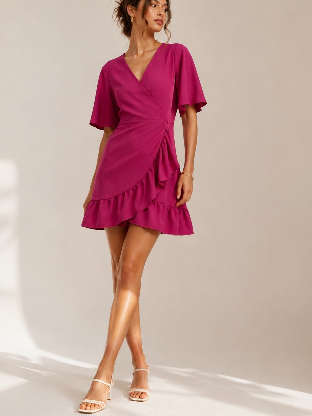 Topshop Ruffle Wrap Mini Dress Magenta Pink 2